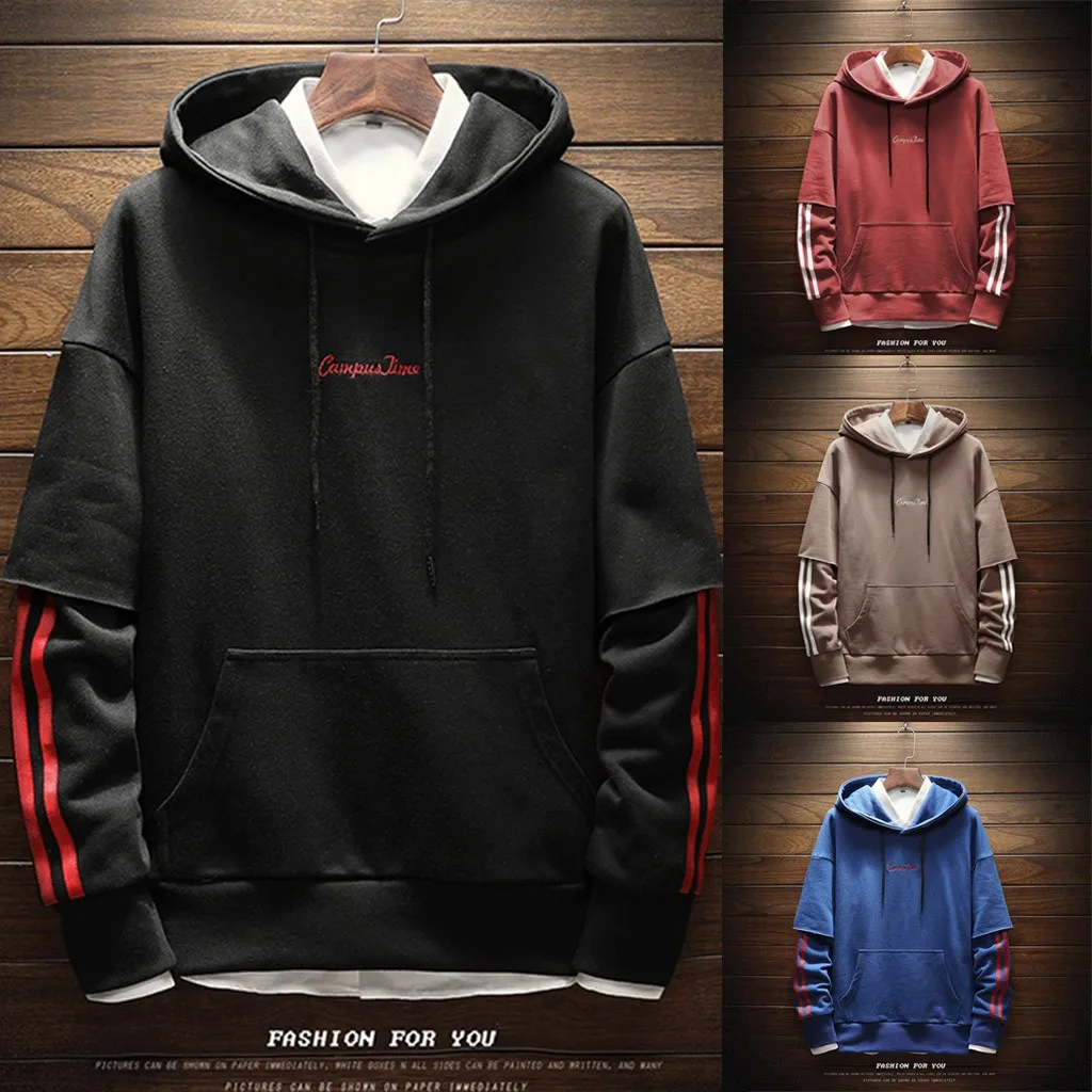 

2019 Men's Hoodie New Style Fashion Cap Male Long Sleeve Guard Simple Striped Printed Sweatshirt L0806