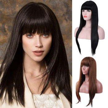 

AILIADE Long Straight Hair Black Synthetic Wigs for Women Fashion Female Cosplay Party Christmas Wigs Free Gifts
