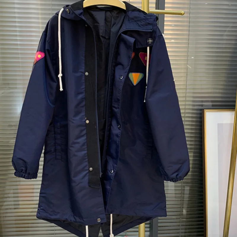 

Women's Solid Windbreaker Hooded Coat Embroidery Geometric Zipper Drawstring Jacket