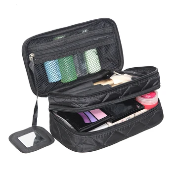 

Double Layer Cosmetic Bag With a Mirror Travel Organizer Functional Makeup Pouch Toiletry Brush Vanity Case Accessories Items