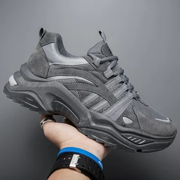 

Non-Leathers Casual Shoes Gray Fabric Mens Shoes Free Shiping Good Quality Man's Sneakers Outdoor Comfortable Mesh Shoes Fashion