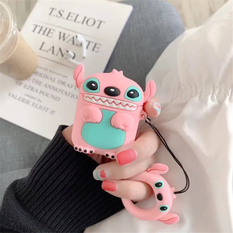 Аниме Лило и стежок 3D AirPods Bluetooth гарнитура силикагель защитный чехол косплей подарок мультфильм прекрасный розовый брелок