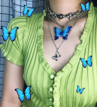 

Ins girl Butterfly Pendant Necklaces Women Vintage Harajuku Stainless Steel Letter Beads Choker Cool Girls Punk Sliver Chain