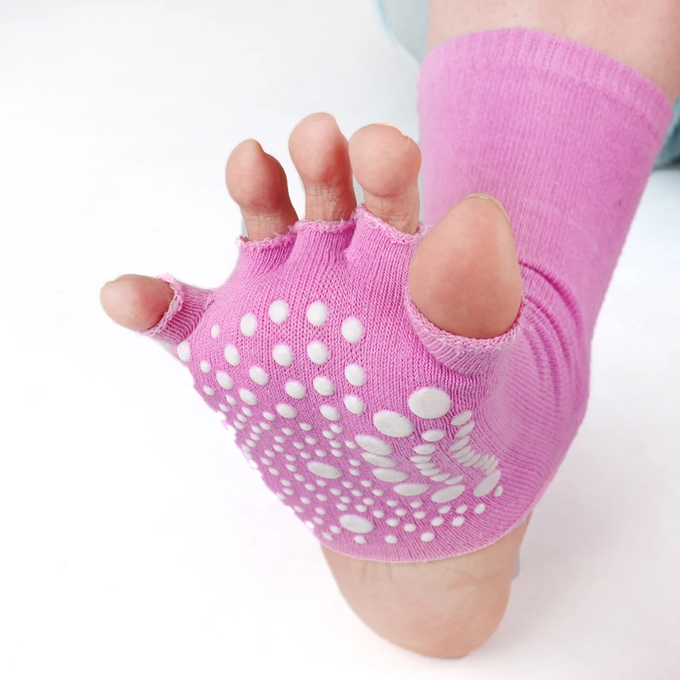 Women Yoga Socks Cotton Anti Slip Dance Pilates Grip For Fitness Breathable Ballet Ladies Sports Gym open toe five fingers Sock