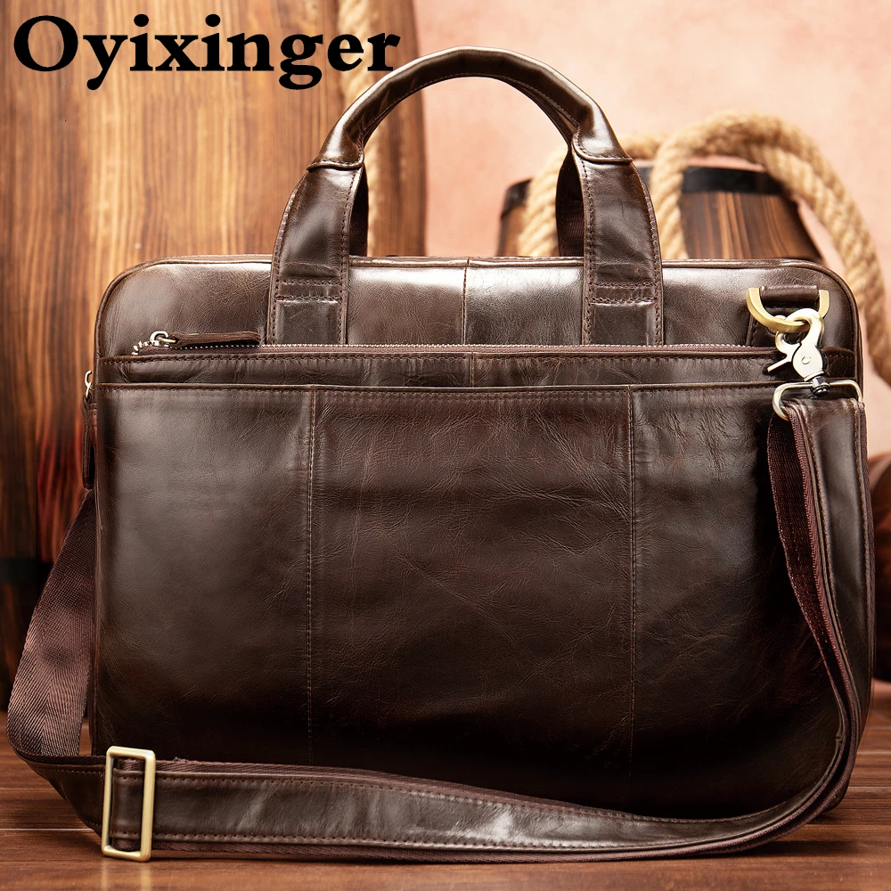 

OYIXINGER Luxury Men Laptop Briefcase Cowhide Laptop Bag For 14" ASUS Hp Dell Men's Genuine Leather Shoulder Bag For A4 Document