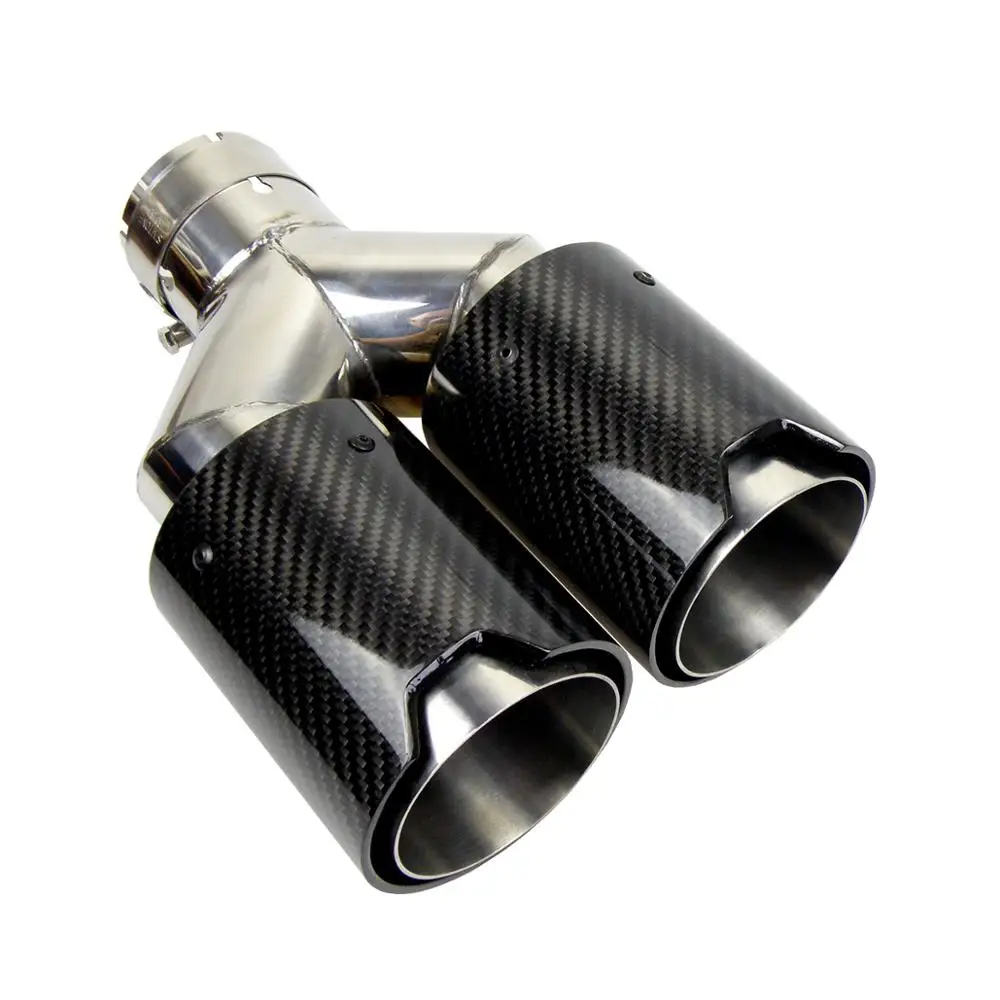 Performance & Racing Parts 2x Gloss Carbon Fiber Dual Car Stainless