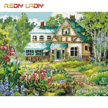 

High Quality Diamond Painting Flowering Mansion Full Round Diamond Embroidery Bead Cross Stitch Pixel Mosaic Pattern Home Decor