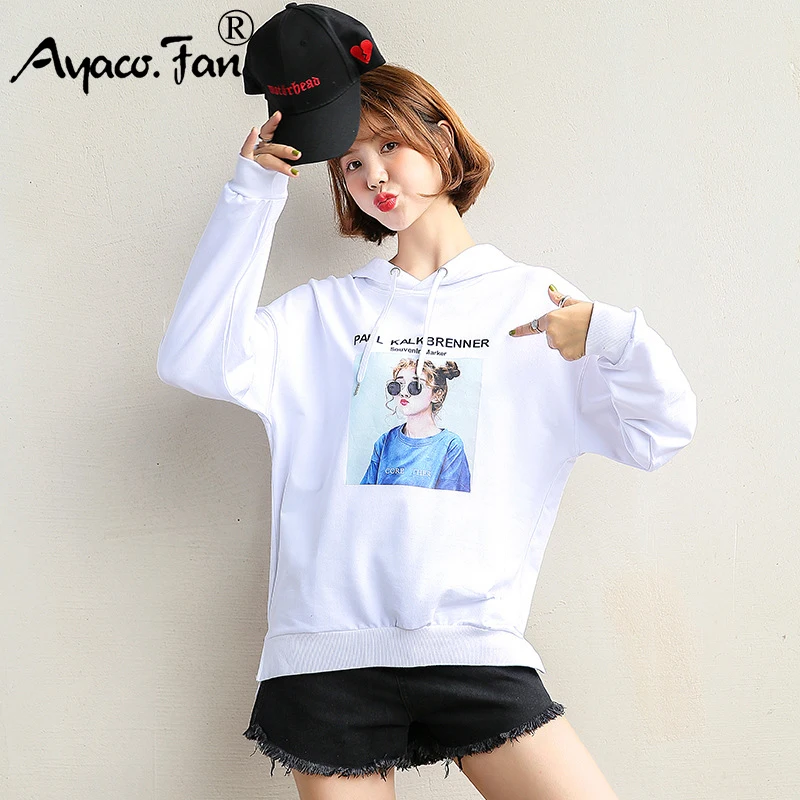 

Cool Girl Print Hoodies for Girls Women 2019 Autumn New Thin Full Sleeve Hooded Hoodies Pullovers Loose Lady Sweatshirts Tops