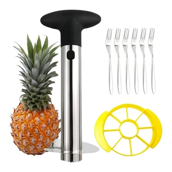 

Pineapple Peeler and Slicer Cutter, Stainless Steel Pineapple Cutter Tools,Detachable Wedge and Fruit Forks