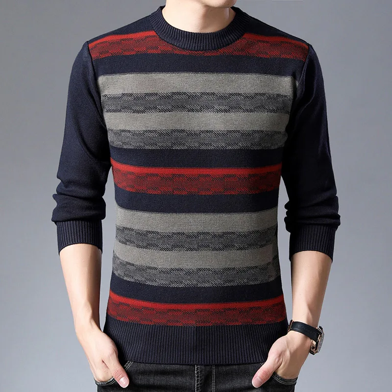 Модный брендовый свитер для мужчин s пуловеры с круглым вырезом облегающие Джемперы трикотажные толстые Осенние корейский стиль теплая Повседневная одежда для мужчин - Цвет: Оранжевый