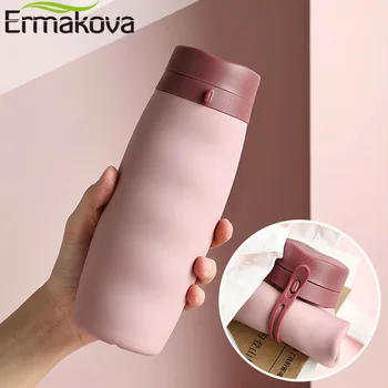 

ERMAKOVA 600ml Foldable Collapsible Anti Leakage Bottles Travel Outdoor Sports Lightwight Portable Silicone Water Bottle