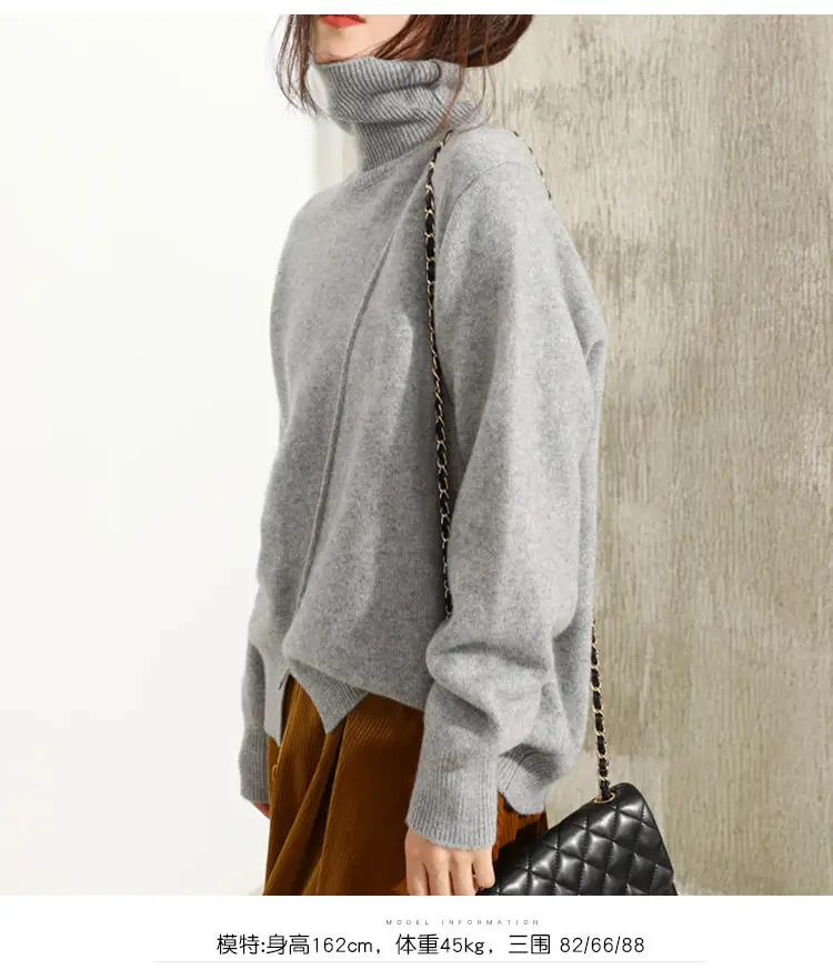 Осень и зима высокий вырез кашемировый свитер Женская плотная трикотажная Свободная рубашка одежда женский свитер ворс свитер - Цвет: gray