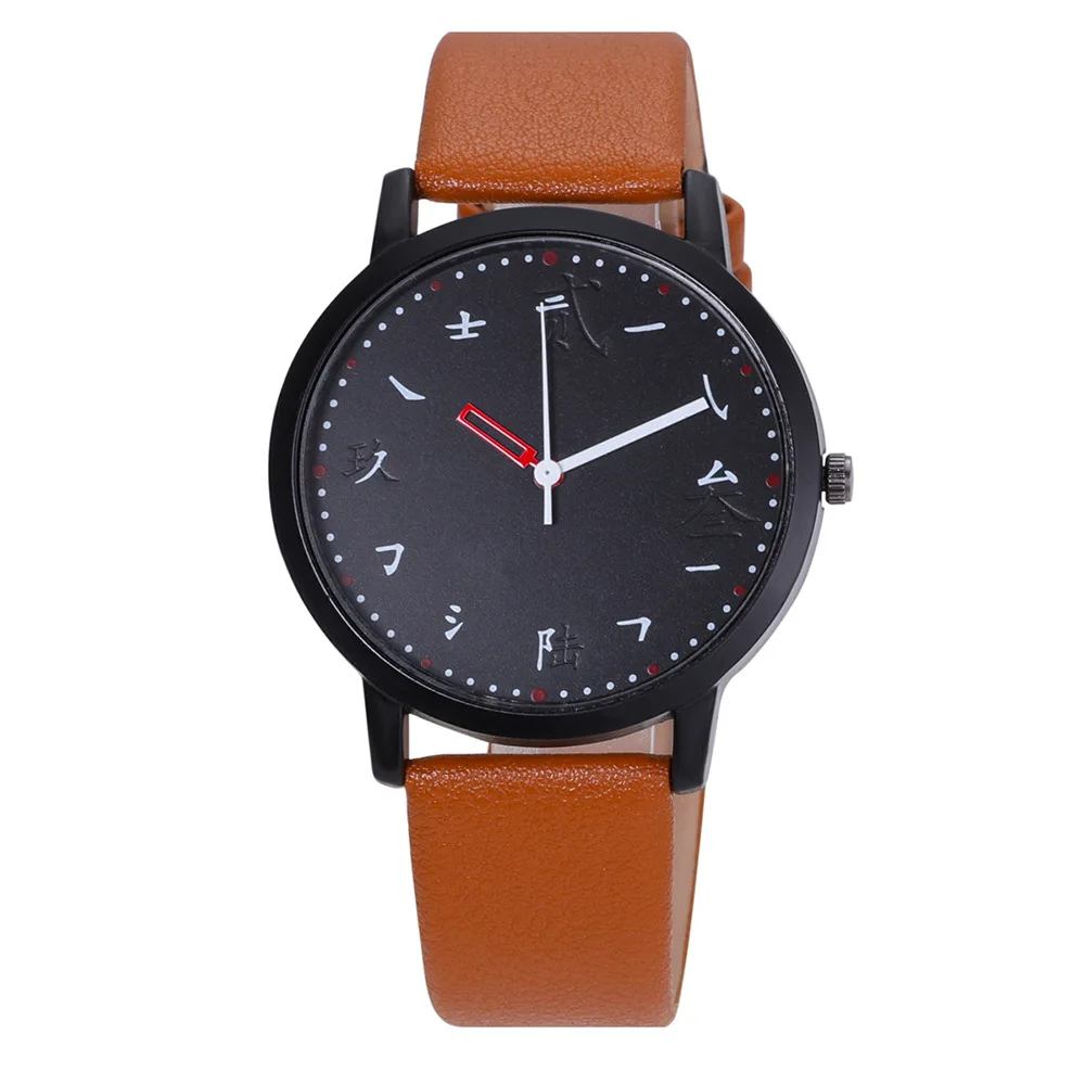 

New Style Hot Selling 4-Bit Uppercase Chinese with Numbers Strokes Dial Casual Leather Watch Watch