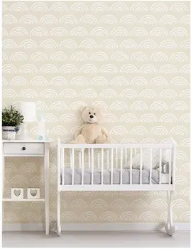 

45cmx6m Scallop Peel and Stick Wallpaper Beige White Vinyl Self Adhesive Children's room Living room bedroom Nursery Decorative