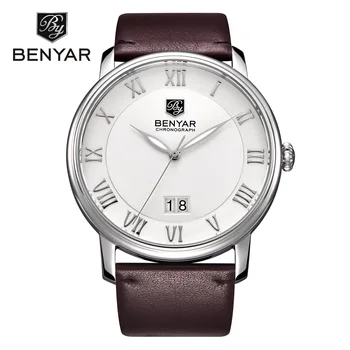 

Benyar Top Brand Men Fashion Elegant Quartz Watches High Quality Leather Strap Calendar Waterproof Wristwatch Relogio