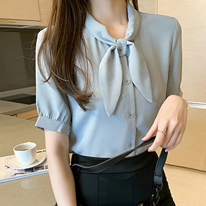 sexy blouses for women Bow Shirts Woman Long Sleeve Button Chiffon Blouse Women 2020 New Embroidery Blouses Butterfly Sleeve Casual White Shirt Femme black long sleeve top