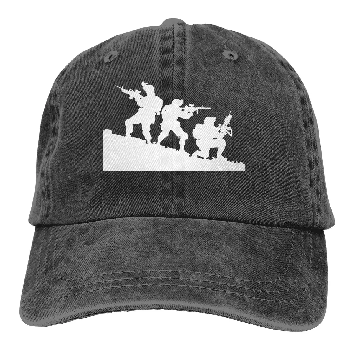 Мужская и женская регулируемая бейсболка с силуэтом солдата, окрашенная в пряжу джинсовая хип-хоп кепка