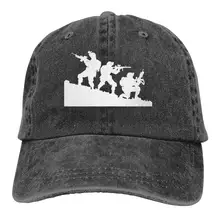 Мужская и женская регулируемая бейсболка с силуэтом солдата, окрашенная в пряжу джинсовая хип-хоп кепка