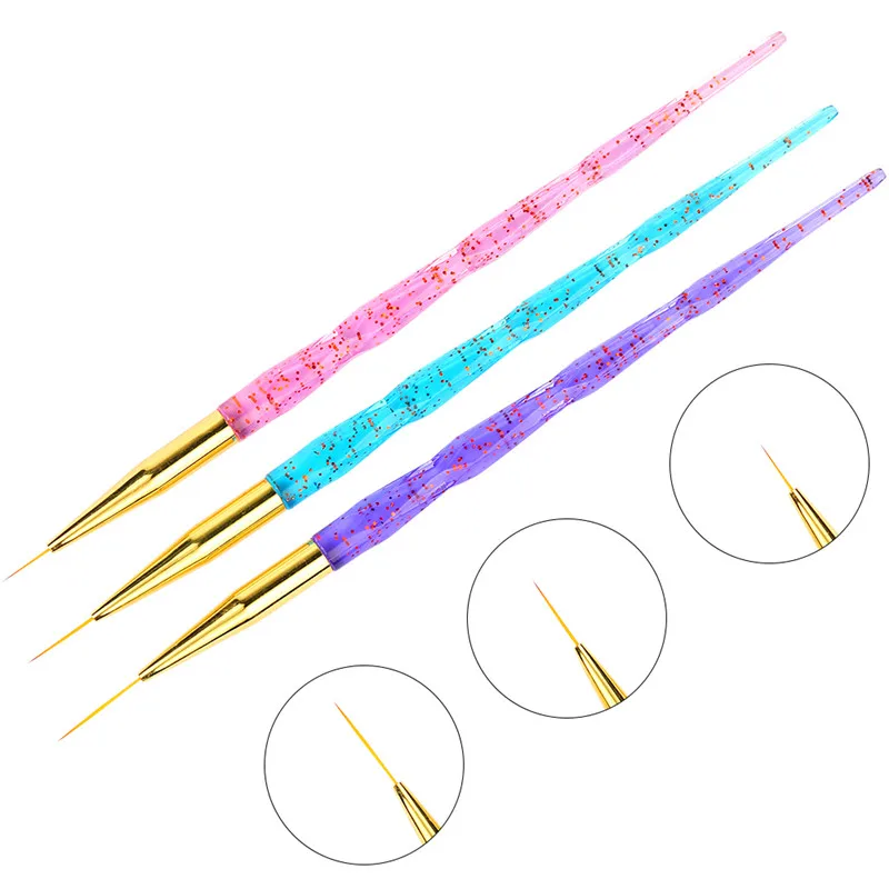 

3Pcs/Set Nail Art Liner Brush Crystal Acrylic Drawing Painting Pen UV Gel Brushes For Nails Professional Manicure Tools Kits