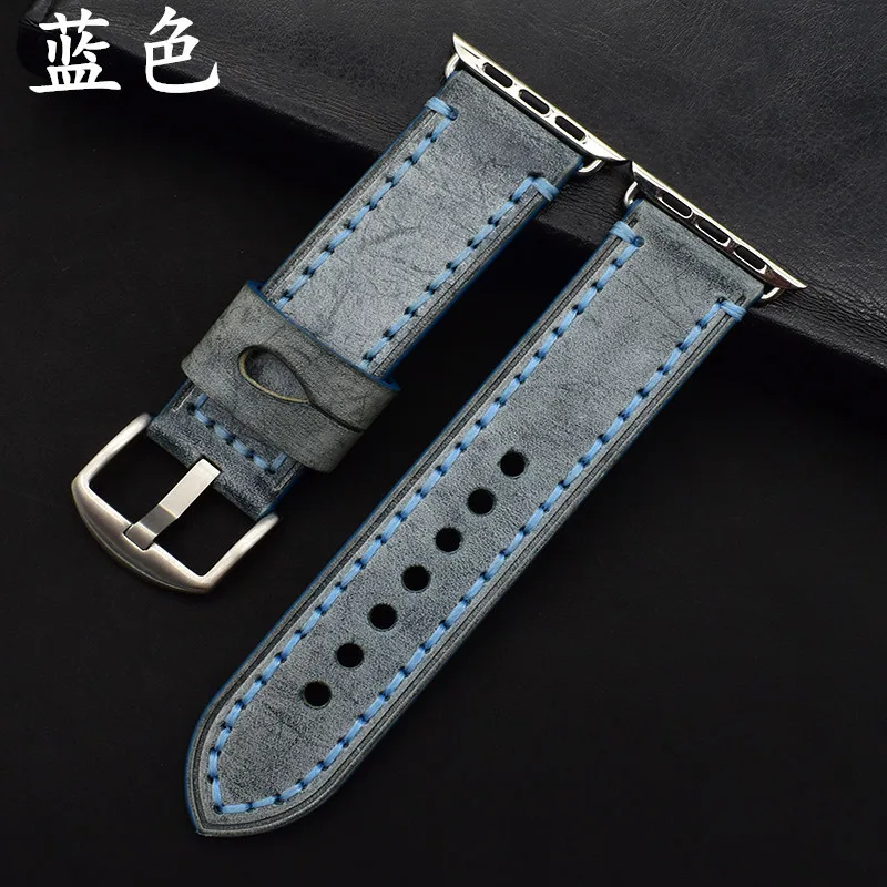 blue Кожаный мужской ремешок для apple watch 42 мм 44 мм correa для iwatch apple watch band Series 5 4 3 2 1 cinturino Sports& Edition - Цвет ремешка: blue