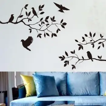 

Fashion Wall Decor Art Vinyl Removable Decal Sticker Tree Branches Birds Black Color Wall Stickers