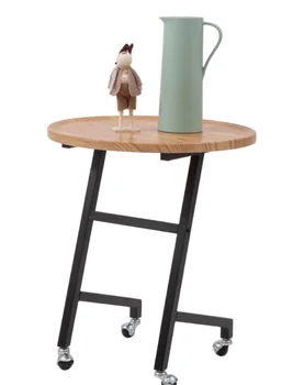 

Round small apartment coffee table corner table solid wood Nordic simple modern mobile side table living room balcony mini round