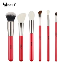 Beili 6 Pcs Natura Merah Set Kuas Make Up Alami Kambing Rambut Sintetis Pony Foundation Blush Eyeshadow Sorot Kuas Eyeliner(China)
