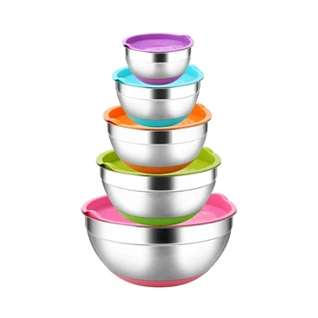 

7 Colors Stainless Steel Mixing Bowls with Non-Slip Silicone Bottom and Lids Egg Mixer Salad Bowls for Home Kitchen