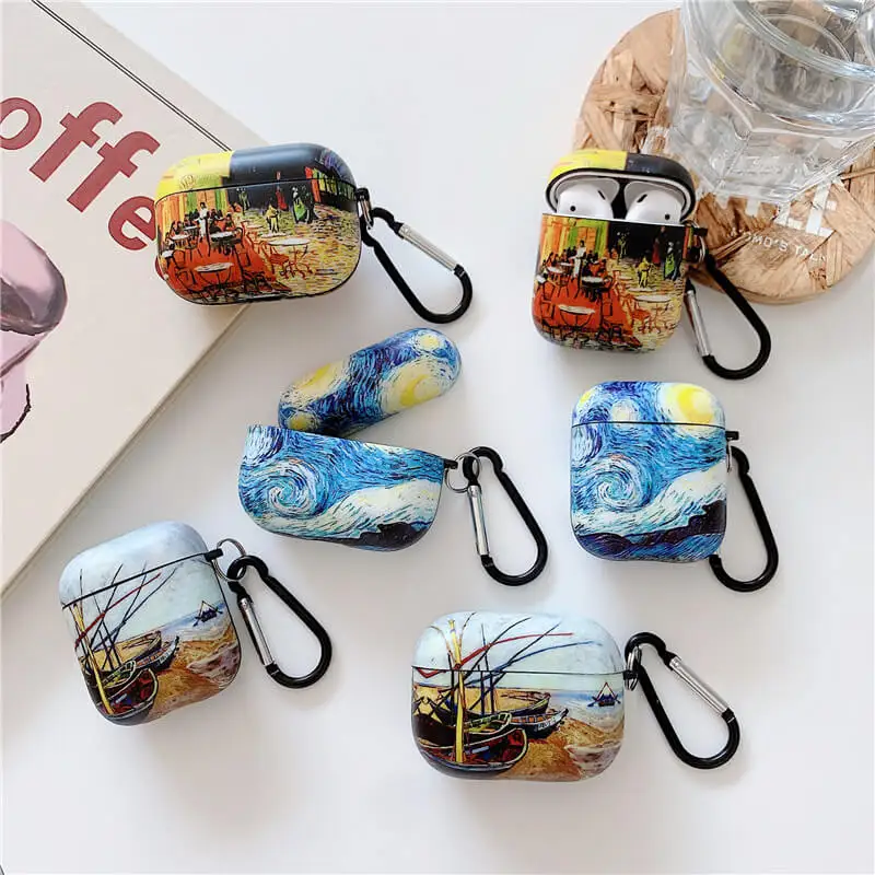 Art Oil Painting Pattern AirPods Case Rainbow OranSilicone