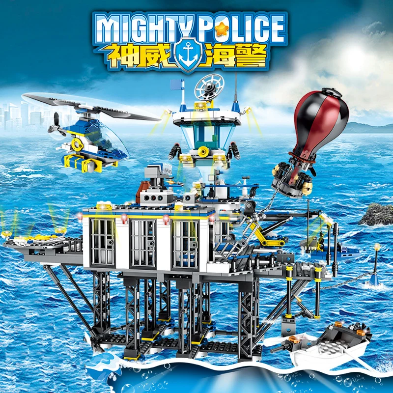 

Prison Island Break compatible legoed SWAT Military Building Blocks Helicopter Boat Figure Police Sets navy police Criminals