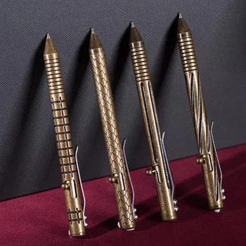

Retro Handmade Brass Gel Pen Self Defense survival Safety Tactical Pen Writing Tool Multi-functional Bolt Pen EDC 4 designs