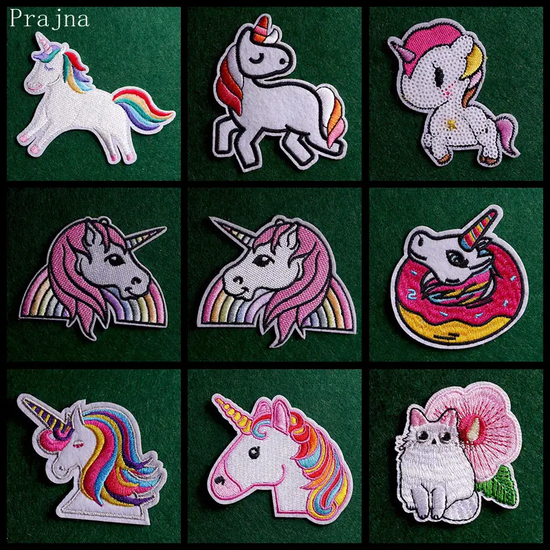 2 Pcs Rainbow Unicorn Embroidered Patches For Clothing Thermoadhesive Patches Cartoon Animal Patch Iron On Patches On Clothes