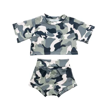 

2020 Summer Kids Girls Clothes Sets Camouflage/Leopard Print Short Sleeve T Shirts Tops Shorts 2 PCS Tracksuit 0-5Y