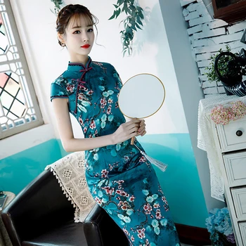 plus size girl cheongsam women vestidos long elegant cheongsam skirt girl daily Chinese cheongsam dress Cosplay Long Elegant Cheongsam Skirt