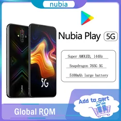 Original nubia play 5g globa version SmartPhone AMOLED 144Hz 8GB 256GB Snapdragon 765G NSA Dual Band in screen 30W Quick Charger