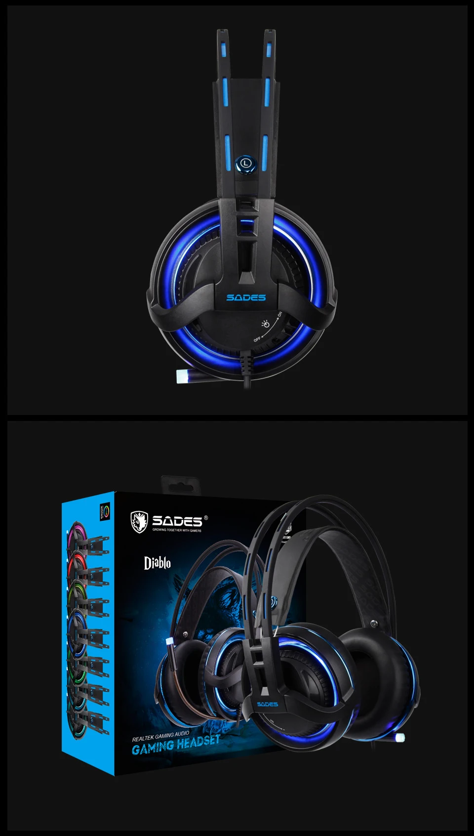SADES  Diablo PC gaming headset  computer game RGB headset Realtek Effect Surround Sound headphones gamer Игровая гарнитура Компьютерная гарнитура777