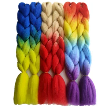 

Hywamply 24" Synthetic Jumbo Braids Hair Extension Neon Ombre African Braiding Attachment for Twist Box Crochet Braids New Color