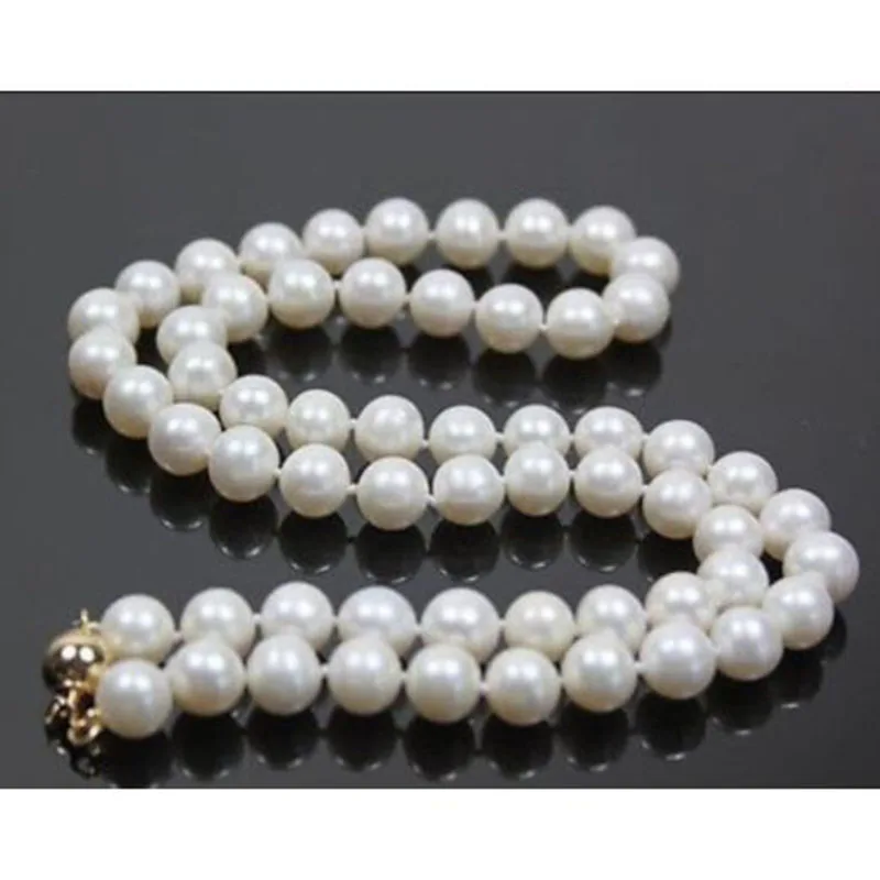 Потрясающее! AAA++ 9-10 мм Белое Круглое ожерелье из культивированного жемчуга Akoya 1" 14 K