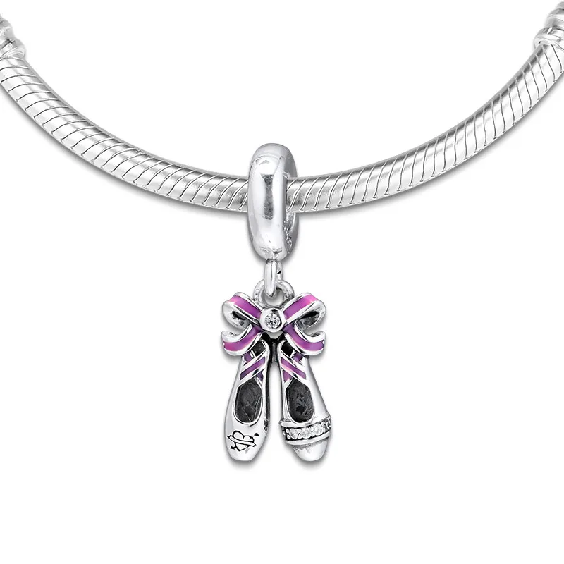 Ballerina-Shoes-Dangle-Pink-Enamel-Bow-Ballet-Girl-Charm-Beads-for-Bracelets-Women-Silver-925-Jewelry (1)