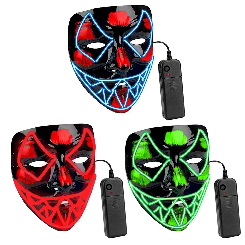 

Horror Mask Safe Wear-resistant LED Luminous Role-play Face Cover Glow Prop Facial Shield For Halloween Masquerade #351
