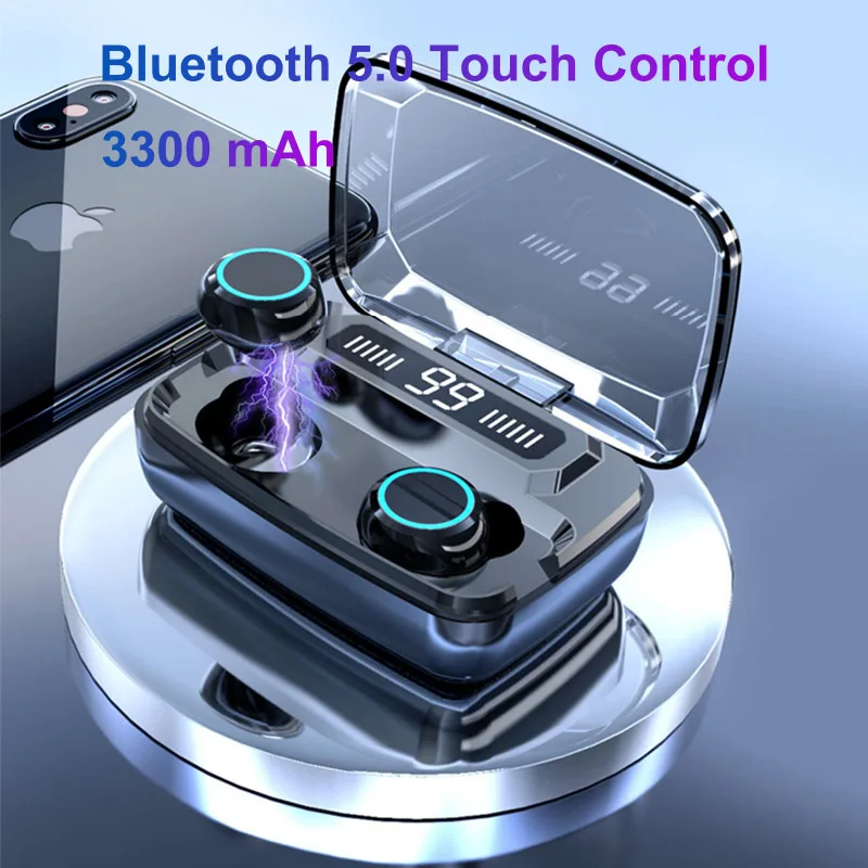 Miglior Bluetooth V5.0 Auricolare TWS Auricolari Senza Fili di Tocco di Controllo Stereo Senza Fili di Sport Cuffie Auricolari Auricolare 3300 mAh per il telefono