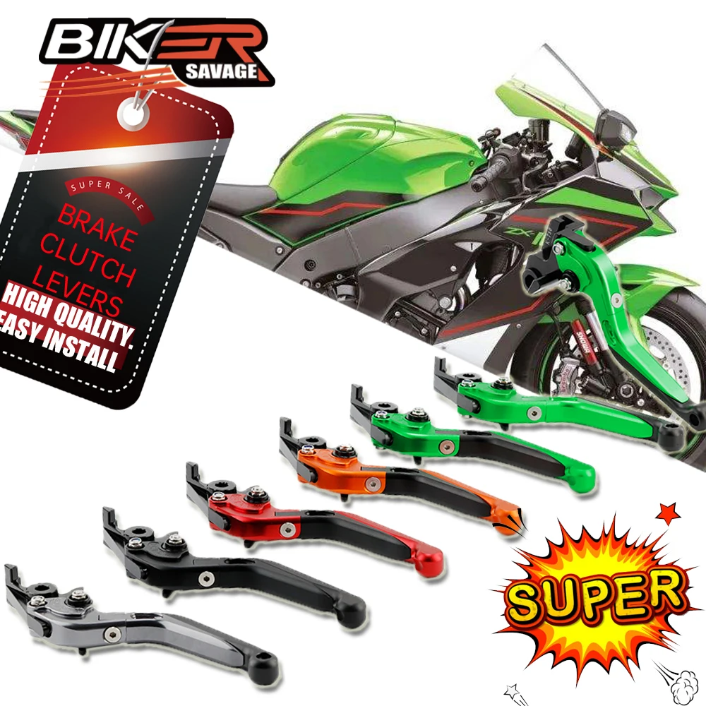 For Kawasaki ZX10R ZX10RR ZX10R KRT 2016-2018 Motorcycle Accessories CNC Folding Foldable Extendable Brake Clutch Levers Green 