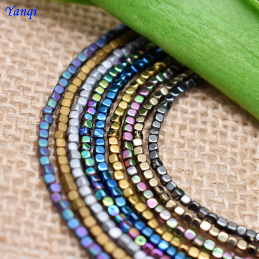 

Yanqi 2mm Plated Shining Natural Stone Smooth Cube Square Hematite Beads Loose Spacer Beads For DIY Jewelry Making Bracelet 15"