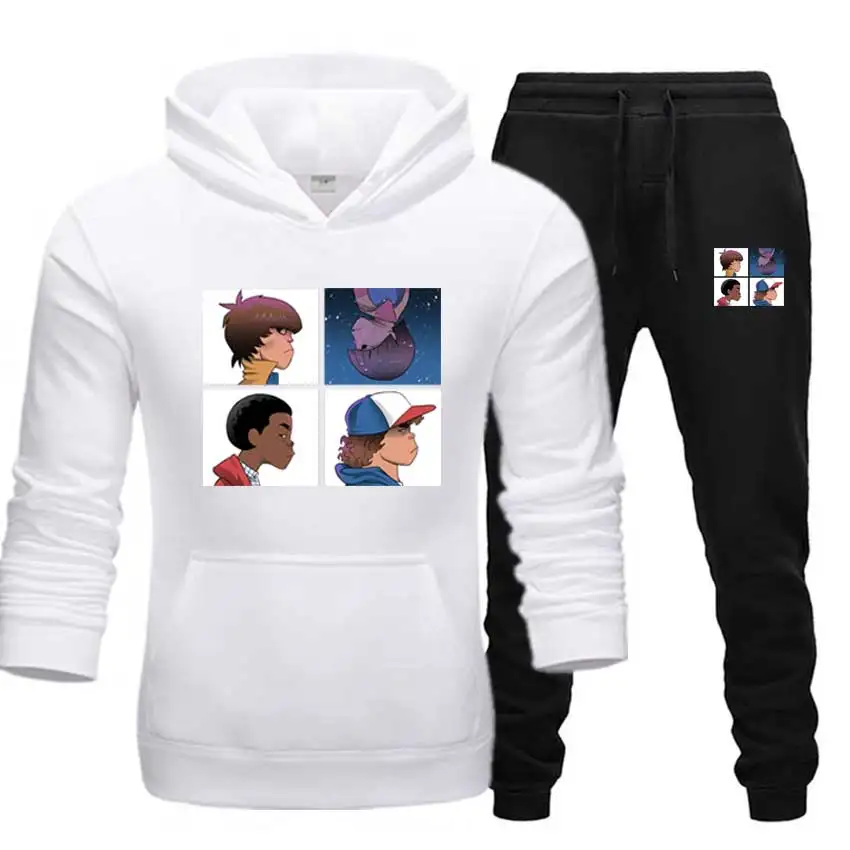 white hoodies Мужские комплекты странные вещи толстовки и штаны теплые флисовые спортивные костюмы Прямая поставка свитшоты спортивные костюмы размера плюс XS-5XL - Цвет: white hoodies