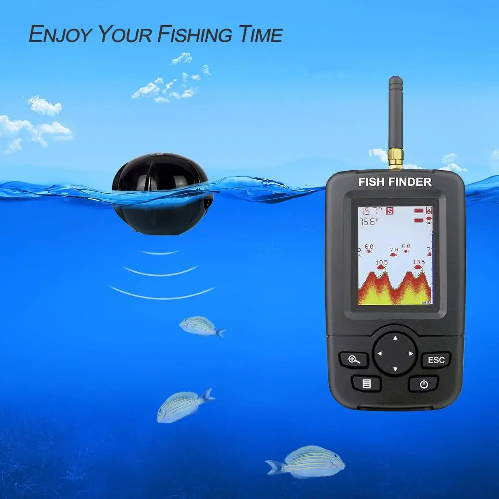 Portable Fish Finder Wireless Sonar Sensor Fishfinder Depth Fish Size,  Water Temperature, Bottom Contour, Color LCD - AliExpress