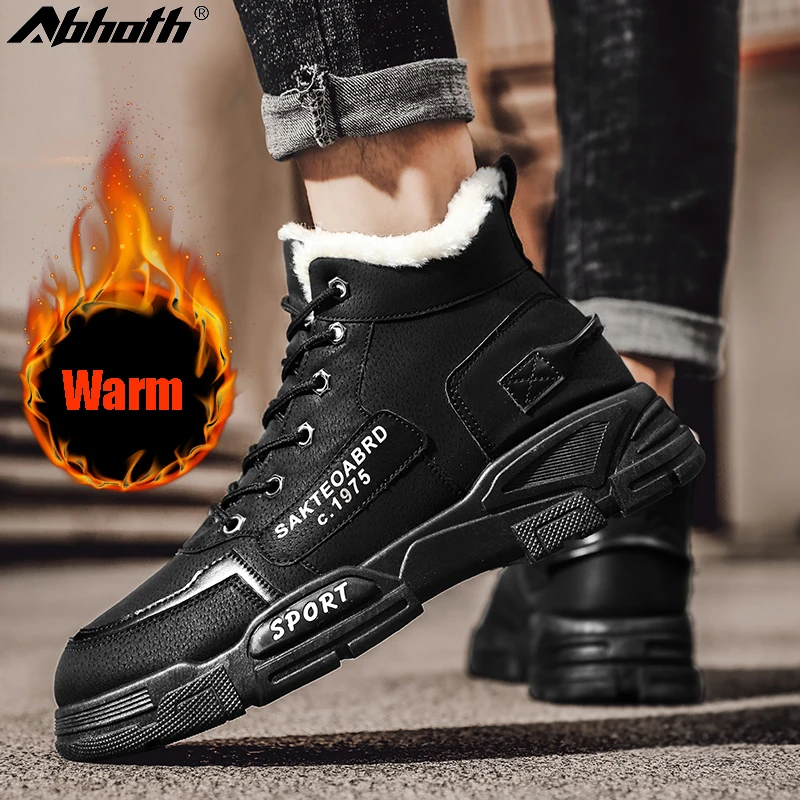 Abhoth Casual Shoes Men Winter Plus Velvet Warm Comfortable Outdoor Wear-resistant Lace-up Non-slip High Cut Snow Boots Sneakers | Обувь