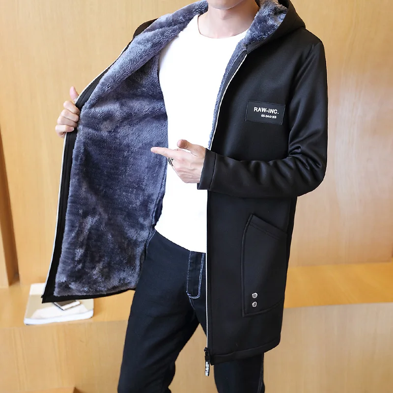 Зимняя мужская ветровка с подкладкой плюс бархатная теплая Повседневная куртка мужская длинная Куртка Кардиган Куртка мужская уличная одежда M-5XL