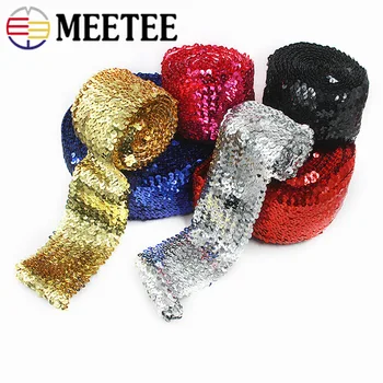 

5M Meetee 75mm Sequins Lace Ribbons Polyester Elastic Trims Stretch Fabric Dance Dress Paillette Applique DIY Sewing Accessories