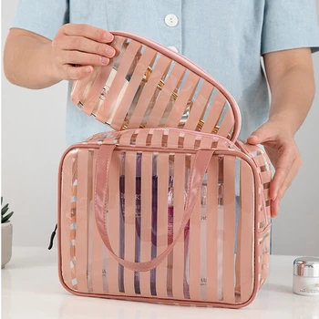 

2PCS/SET PVC Swimming Bag Transparent Handbags Strip Clear Beach Pool Swim Storage Bags For Women Tavel Waterproof Bag XA231A
