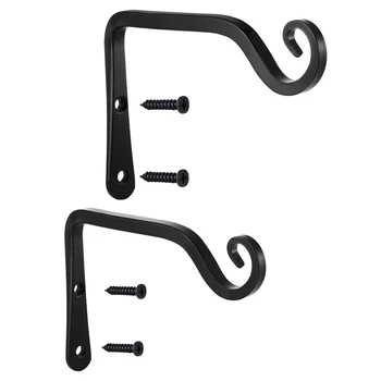 

6-Inch Wall Hook Hanging Plant Bracket,Made of Iron,Wall Hooks Rustic Home Decor 2 Pack (Black),for Hanging Bird Feeders